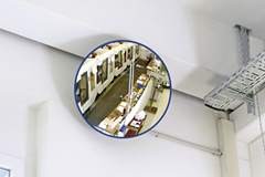 Rundspiegel mit Teleskop-Wandarm, zur festen Montage, Spiegel-Ø 800 mm.