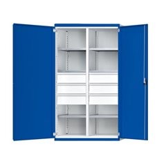 Schwerlastschrank mit Trennwand, 6 Schubladen à 180 mm, HxBxT 1950 x 1084 x 690 mm.