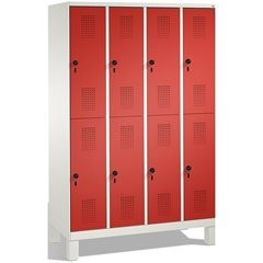EVOLO Garderobenschrank, doppelstöckig, mit Füßen, 4 Abteile, je 2 Fächer, Abtei