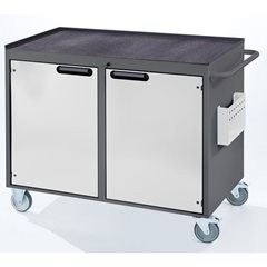 Kompaktwerkbänke, fahrbar, 2 Türen, Metallablage mit Gummimatte, anthrazit / lichtgrau.
