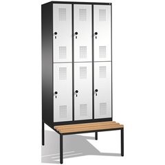 EVOLO Garderobenschrank, doppelstöckig, mit Sitzbank, 3 Abteile, je 2 Fächer, Ab