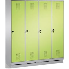 EVOLO Garderobenschrank, mit Sockel, 4 Abteile, Abteilbreite 400 mm, weißalumini