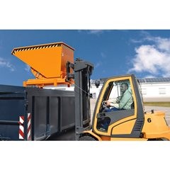 Schwerlast-Kippbehälter, Volumen 0,6 m³, Traglast 4000 kg, grün RAL 6011.