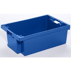 Drehstapelbehälter aus HDPE, Volumen 32 l, Wände und Boden durchbrochen, naturweiß.