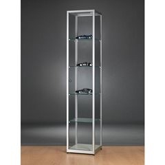 Vitrine, Höhe 1984 mm, ohne Beleuchtung, BxT 400 x 400 mm, quadratisch, silber.