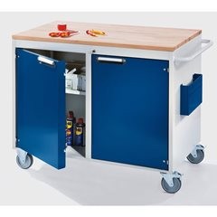 Kompaktwerkbänke, fahrbar, 2 Türen, Holzarbeitsfläche, anthrazit / lichtgrau.