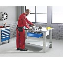 Werkbank, Baukastensystem, Höhe 850 mm, Multiplex-Arbeitsplatte, BxT 1500 x 700 mm.