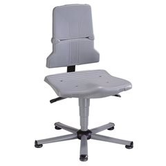 Arbeitsdrehstuhl SINTEC, Permanentkontakt, Fünffuß-Stahlrohrgestell mit Bodengleitern.
