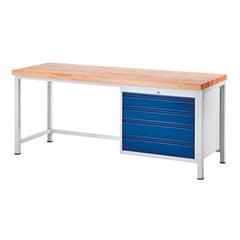 Werkbank, Gestellbauweise, 4 Schubladen Größe XL, Tiefe 700 mm, Breite 1500 mm.