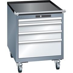 Schubladenschrank, Breite 564 mm, fahrbar, 4 Schubladen, HxT 723 x 725 mm, grau metallic / lichtgrau