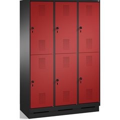 EVOLO Garderobenschrank, doppelstöckig, mit Sockel, 3 Abteile, je 2 Fächer, Abte