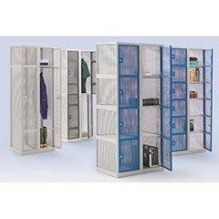Lochblechspind, Abteil 300 mm, 12 Fächer, Zylinderschloss, Türen lichtgrau.