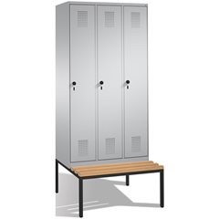 EVOLO Garderobenschrank, mit Sitzbank, 3 Abteile, Abteilbreite 300 mm, weißalumi