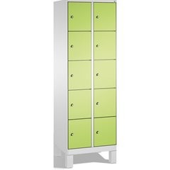 EVOLO Fächerschrank, mit Füßen, 2 Abteile, je 5 Fächer, Abteilbreite 300 mm, lic