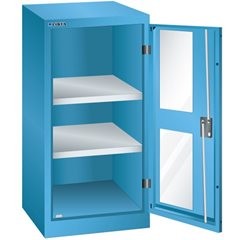 Flügeltürenschrank, 2 Fachböden, Breite 500 mm, mit Sichtfenster, lichtgrau.