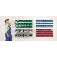 Einhängeschienen-Set mit Sichtlagerkästen, 2 Schienen, 8 Kästen, grün.
