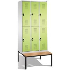 EVOLO Garderobenschrank, doppelstöckig, mit Sitzbank, 3 Abteile, je 2 Fächer, Ab