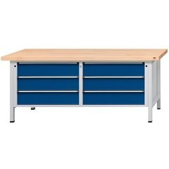 Werkbank mit XL/XXL-Schubladen, Gestellbauweise, Breite 2000 mm, 6 Schubladen 180 mm, Universalplatt