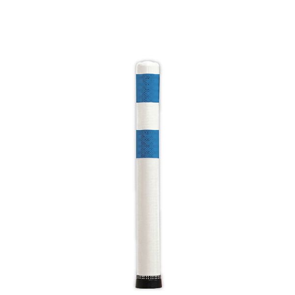 Poller 80 cm weiß mit 2 blauen Reflex-Streifen