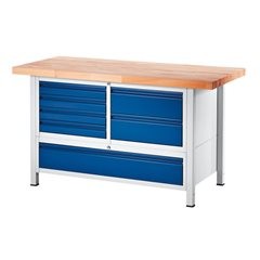 Werkbank, Gestellbauweise, 6 Schubladen Größe L, 1 Schublade Größe XXL, Tiefe 900 mm, Breite 1250 mm