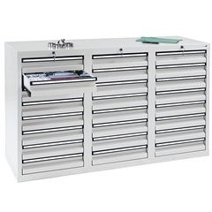 Schubladenschrank, HxBxT 900 x 1500 x 500 mm, 24 Schubladen 100 mm hoch, Korpus grau, Schubladen enz