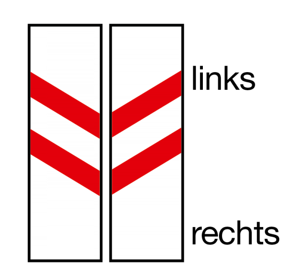 §50/6c Bahnbaken zweistreifig; links flach Signalfolie Typ2 | Flach