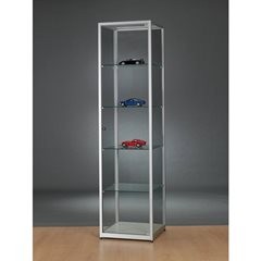 Vitrine, Höhe 1984 mm, ohne Beleuchtung, BxT 500 x 500 mm, quadratisch, silber.