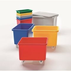 Rechteckbehälter aus Polyethylen, fahrbar, Inhalt 227 l, rot.