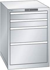 Schubladenschrank, Stahlblech, HxB 800 x 564 mm, 4 Schubladen, lichtblau.