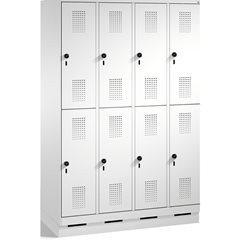 EVOLO Garderobenschrank, doppelstöckig, mit Sockel, 4 Abteile, je 2 Fächer, Abte