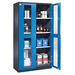 Chemikalienschrank, Tür mit Sichtfenstern, 3 Fachböden, verkehrsrot.