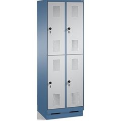 EVOLO Garderobenschrank, doppelstöckig, mit Sockel, 2 Abteile, je 2 Fächer, Abte