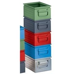 Stapelkasten aus Stahlblech, Volumen ca. 9 l, resedagrün RAL 6011.