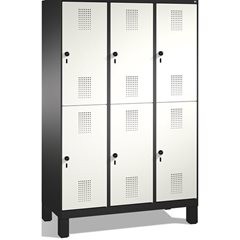 EVOLO Garderobenschrank, doppelstöckig, mit Füßen, 3 Abteile, je 2 Fächer, Abtei