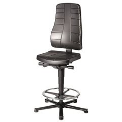 Arbeitsdrehstuhl All-in-One, mit Bodengleitern und Fußring, PU-Schaum, schwarz.