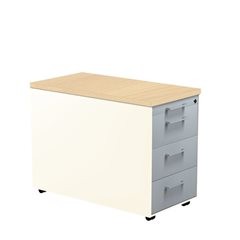 Schubladencontainer auf Rollen, HxT 579 x 800 mm, 3 Schubladen, reinweiß / alusilber / Ahorn.