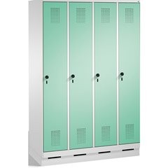 EVOLO Garderobenschrank, mit Sockel, 4 Abteile, Abteilbreite 300 mm, lichtgrau /