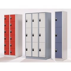 3er-Schließfachschrank Stuttgart, 2 Abteile, lichtgrau / enzianblau.