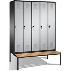 EVOLO Garderobenschrank, mit Sitzbank, 5 Abteile, Abteilbreite 300 mm, schwarzgr