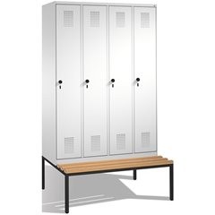 EVOLO Garderobenschrank, mit Sitzbank, 4 Abteile, Abteilbreite 300 mm, lichtgrau