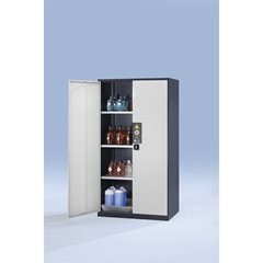 Labor-Chemikalienschrank, 2-türig, hoch, 3 Fachböden, ohne Sichtfenster, grau.