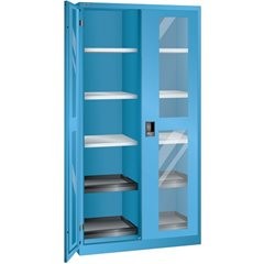 Sichtfensterschrank, HxBxT 1950 x 1000 x 580 mm, mit 10 Fachböden, lichtgrau.