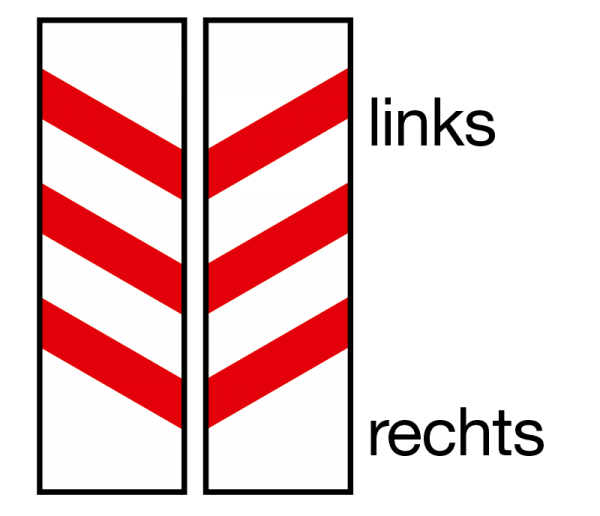 §50/6c Bahnbaken dreistreifig; links flach Signalfolie Typ2 | Flach