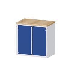 Schrank für Material- und Werkzeugausgabetheke, 2 Türen, 2 Fachböden, grau / blau.