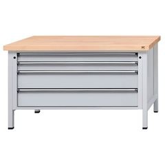 Werkbank mit XL/XXL-Schubladen, Gestellbauweise, Breite 1500 mm, 4 Schubladen, Buchemassivplatte, Fr