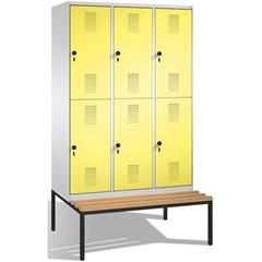 EVOLO Garderobenschrank, doppelstöckig, mit Sitzbank, 3 Abteile, je 2 Fächer, Ab