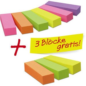 Haftnotiz Page Marker neon, 15 x 50 mm, 5farbig sortiert, 100 Blatt