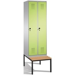 EVOLO Garderobenschrank, mit Sitzbank, 2 Abteile, Abteilbreite 300 mm, weißalumi