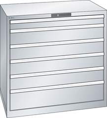 Schubladenschrank, Stahlblech, HxB 1000 x 1023 mm, 6 Schubladen, Tragkraft 75 kg, lichtblau.