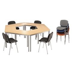 Mehrzwecktisch, trapezförmig, HxBxT 740 x 1400 x 700 mm, Platte beige, Gestell v